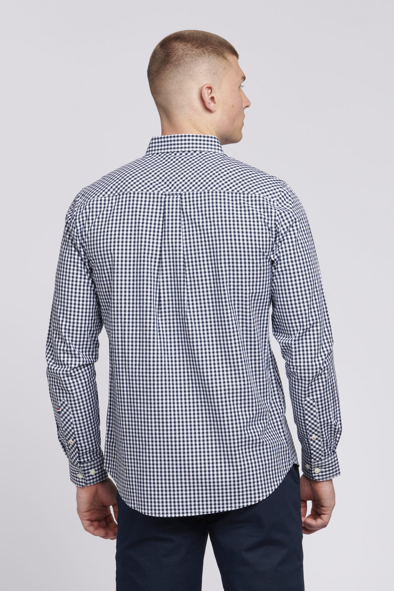 Mens Gingham Poplin Shirt in Dark Sapphire Navy