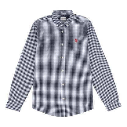 Mens Gingham Poplin Shirt in Dark Sapphire Navy