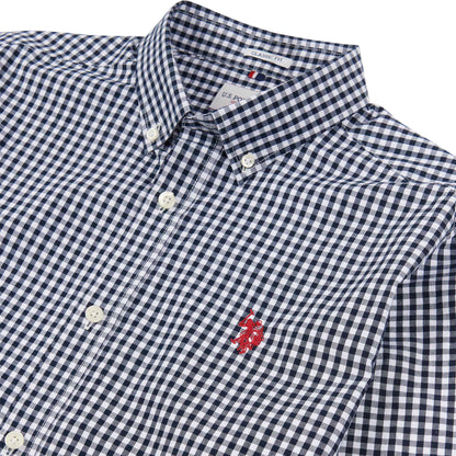 Mens Gingham Poplin Shirt in Dark Sapphire Navy