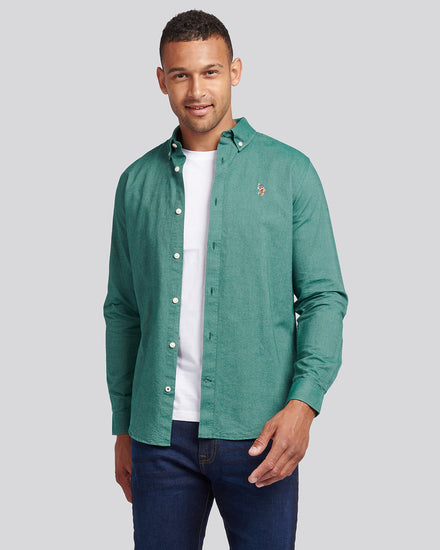Mens Peached Oxford Shirt in Rain Forest