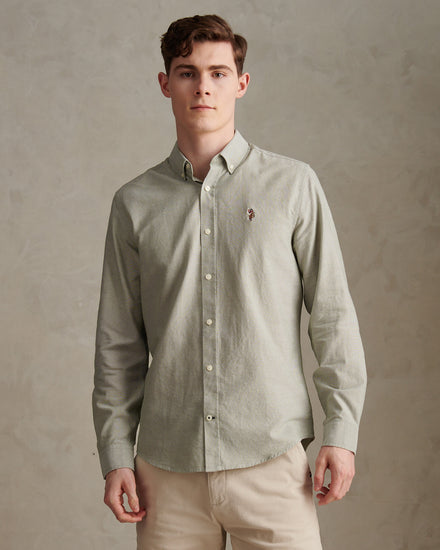 Mens Peached Oxford Shirt in Sea Spray