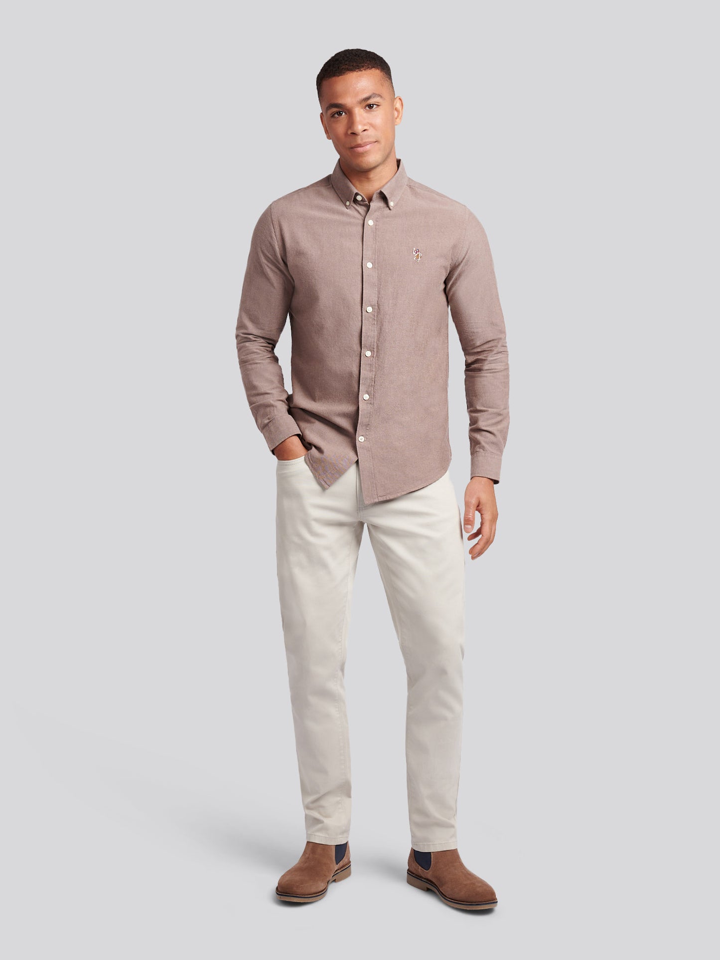 Mens Peached Oxford Shirt in Chocolate Martini