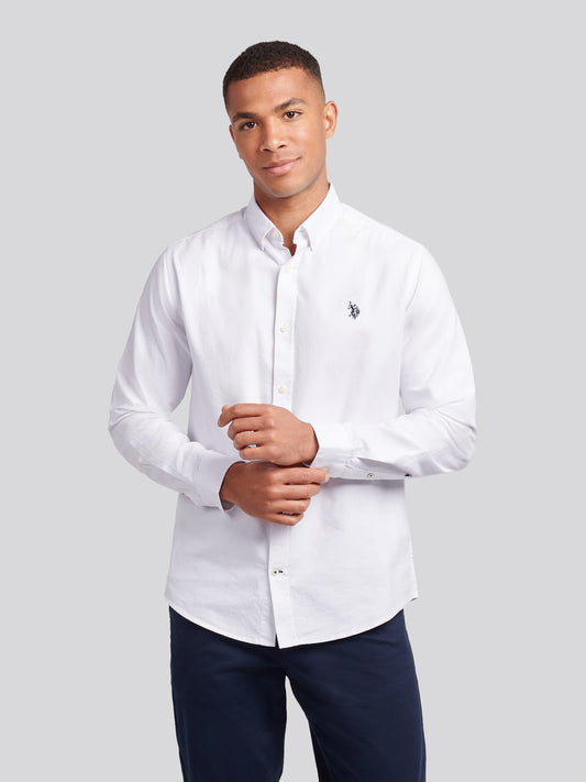 Mens Peached Oxford Shirt in White / Dark Sapphire Navy DHM