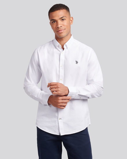 Mens Peached Oxford Shirt in White / Dark Sapphire Navy DHM