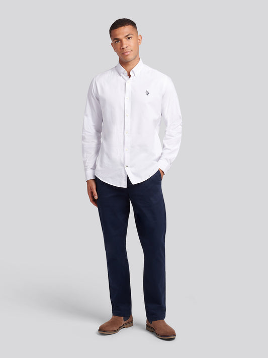 Mens Peached Oxford Shirt in White / Dark Sapphire Navy DHM