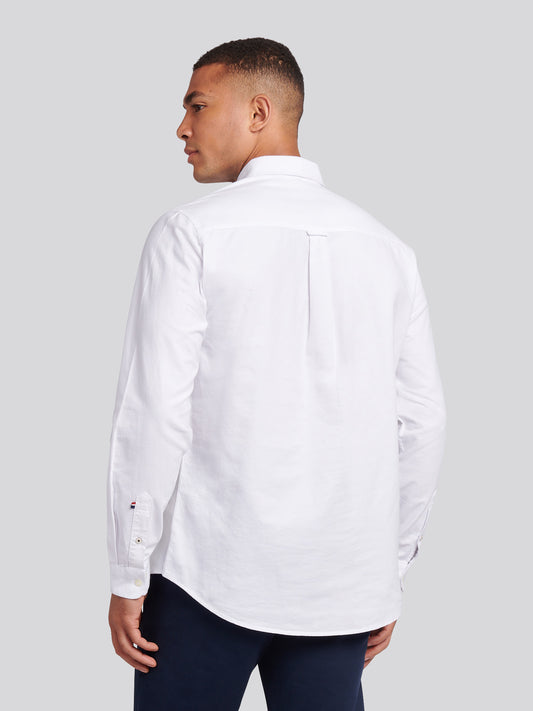 Mens Peached Oxford Shirt in White / Dark Sapphire Navy DHM