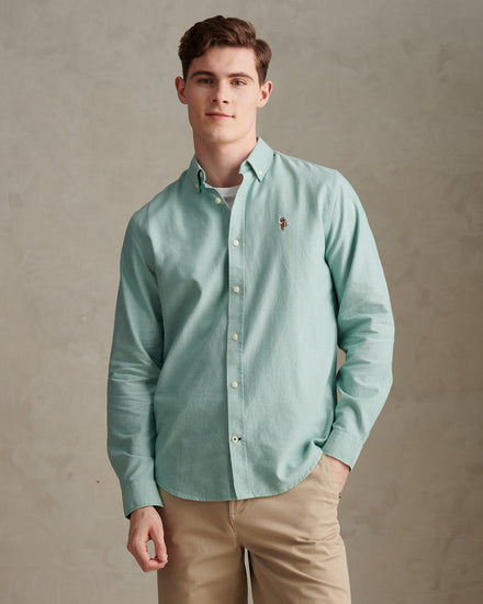 Mens Peached Oxford Shirt in Aquifer