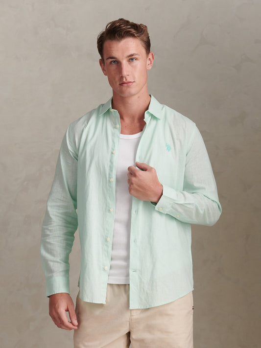 Mens Linen Blend Shirt in Honeydew