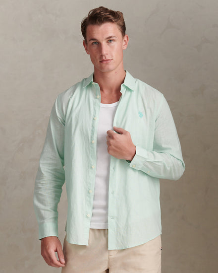 Mens Linen Blend Shirt in Honeydew