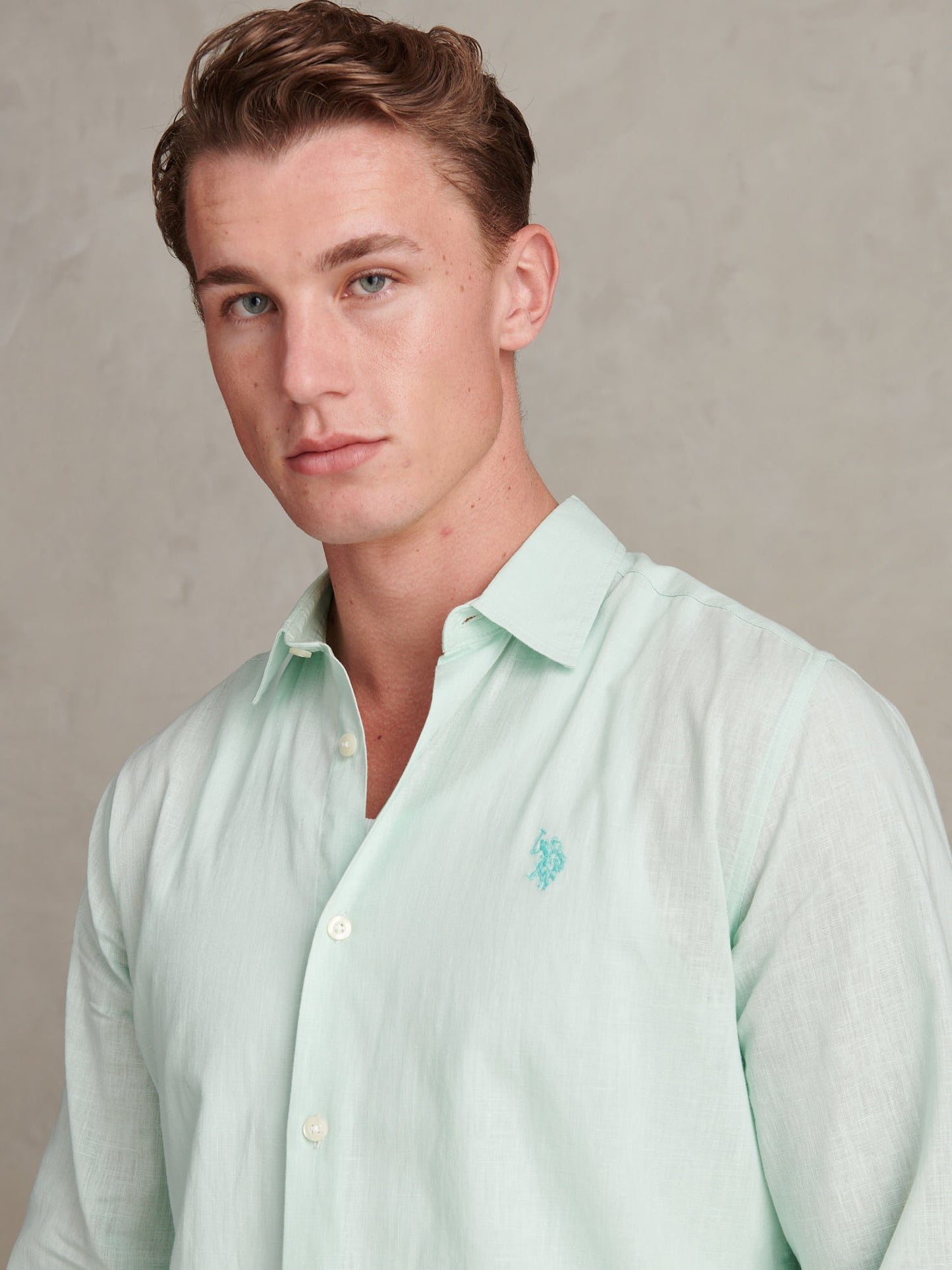 Mens Linen Blend Shirt Honeydew