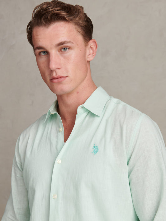 Mens Linen Blend Shirt in Honeydew