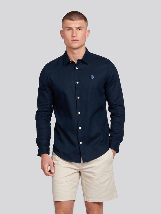 Mens Linen Blend Shirt in Dark Sapphire Navy / Moonlight Blue DHM