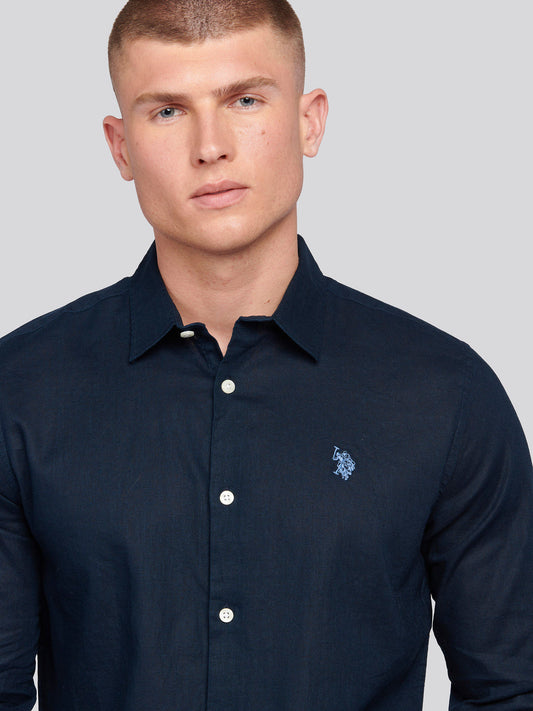 Mens Linen Blend Shirt in Dark Sapphire Navy / Moonlight Blue DHM