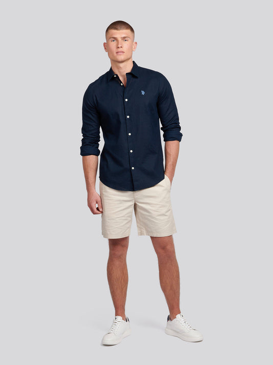 Mens Linen Blend Shirt in Dark Sapphire Navy / Moonlight Blue DHM