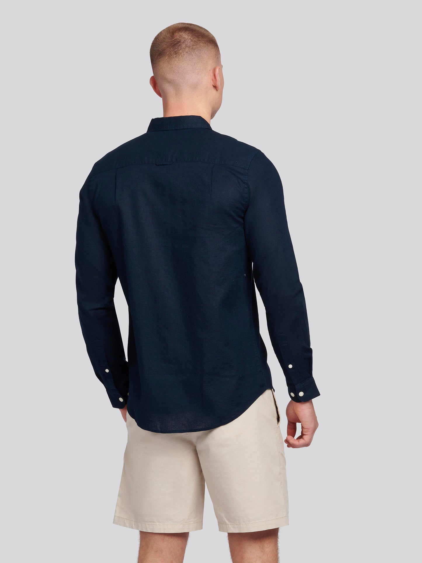 Mens Linen Blend Shirt in Dark Sapphire Navy / Moonlight Blue DHM