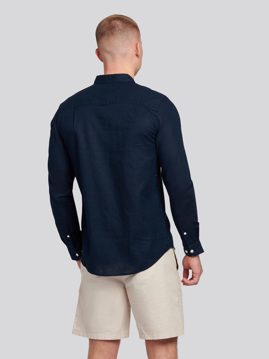 Mens Linen Blend Shirt in Dark Sapphire Navy / Moonlight Blue DHM