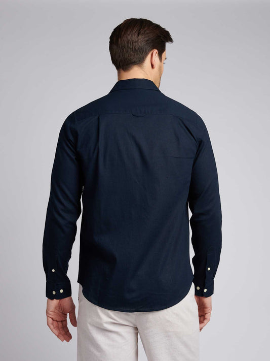 Mens Linen Blend Shirt in Dark Sapphire Navy / Moonlight Blue DHM