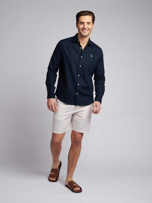 Mens Linen Blend Shirt in Dark Sapphire Navy / Moonlight Blue DHM