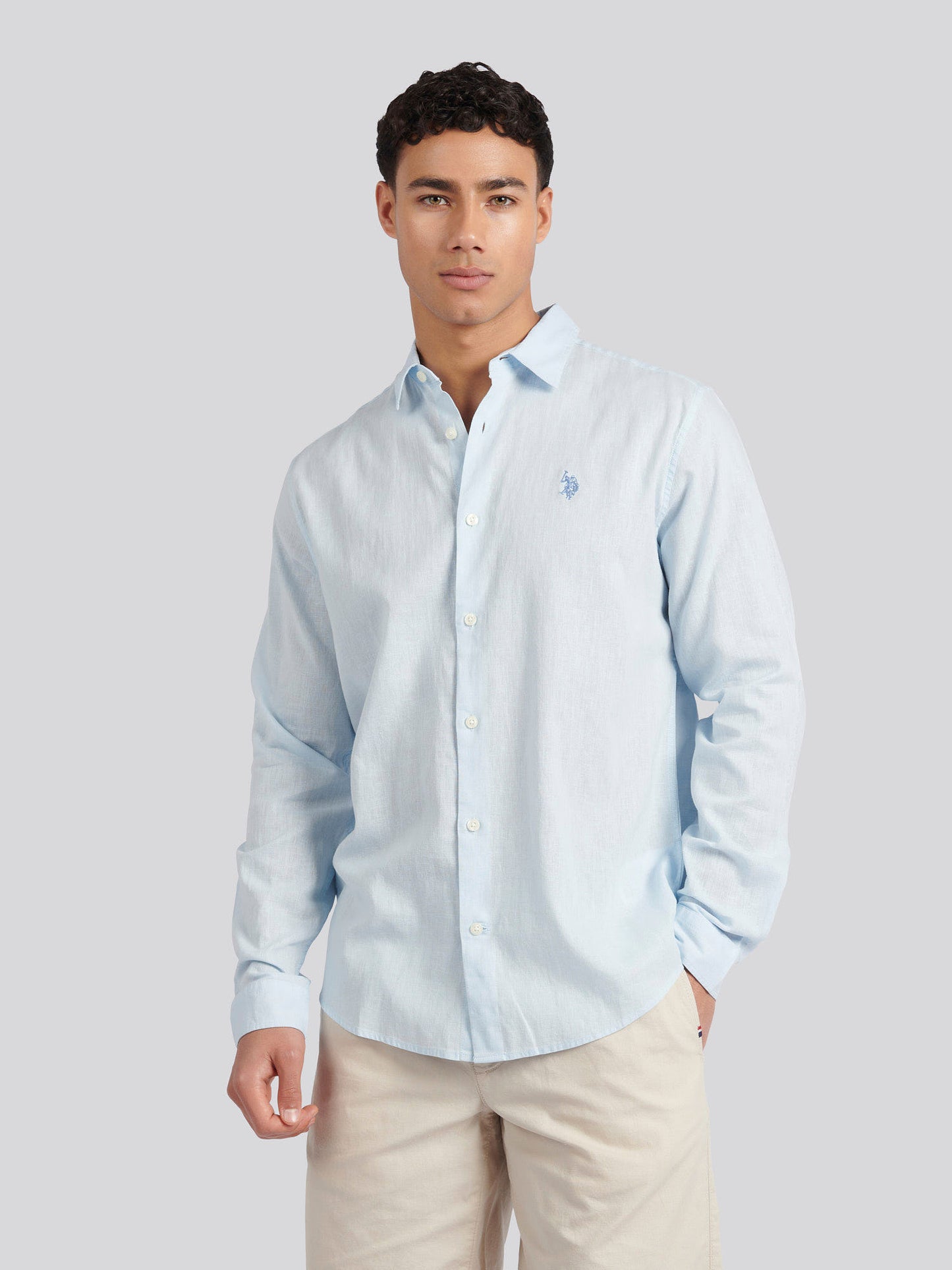 Mens Linen Blend Shirt in Ice Blue
