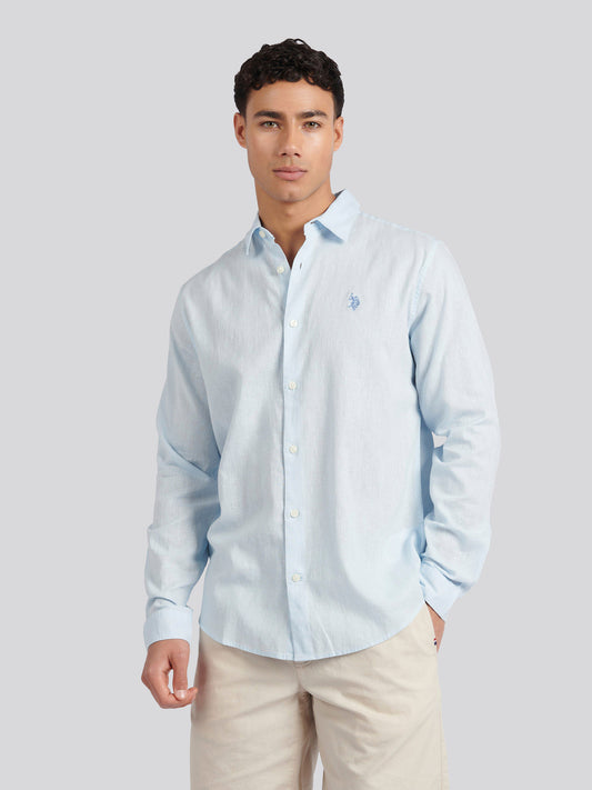Mens Linen Blend Shirt in Ice Blue