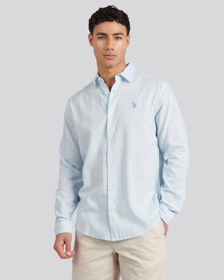 Mens Linen Blend Shirt in Ice Blue