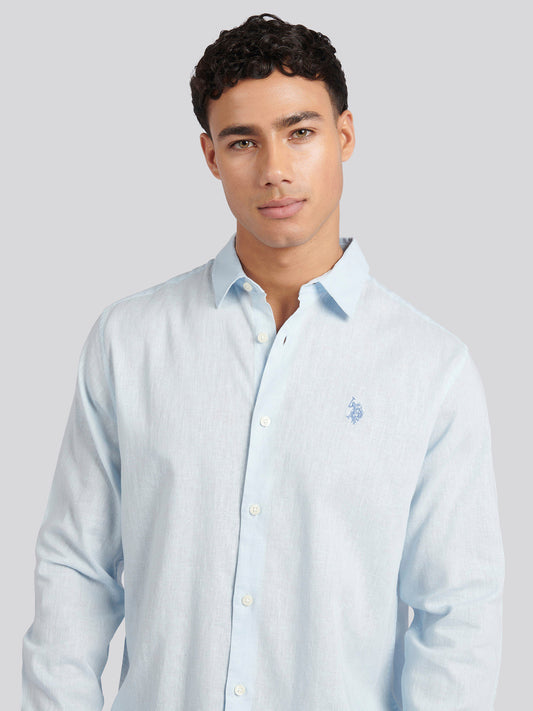 Mens Linen Blend Shirt in Ice Blue