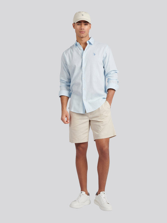 Mens Linen Blend Shirt in Ice Blue