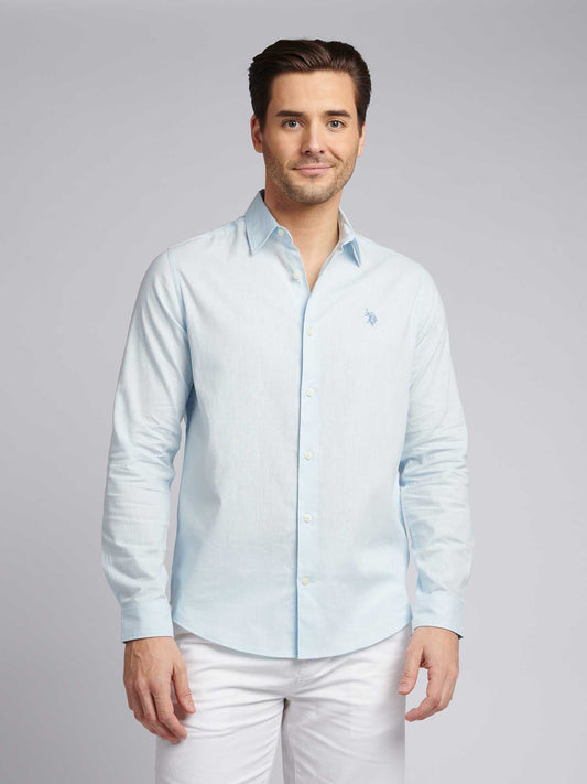 Mens Linen Blend Shirt in Ice Water