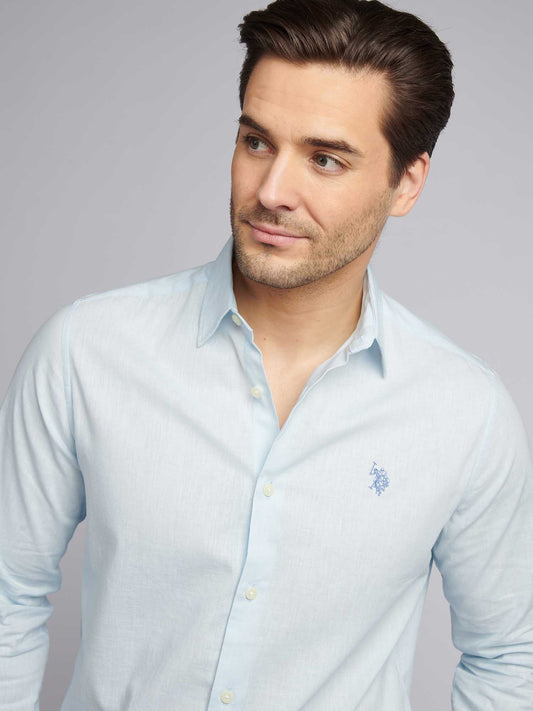 Mens Linen Blend Shirt in Ice Water