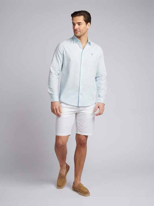 Mens Linen Blend Shirt in Ice Water