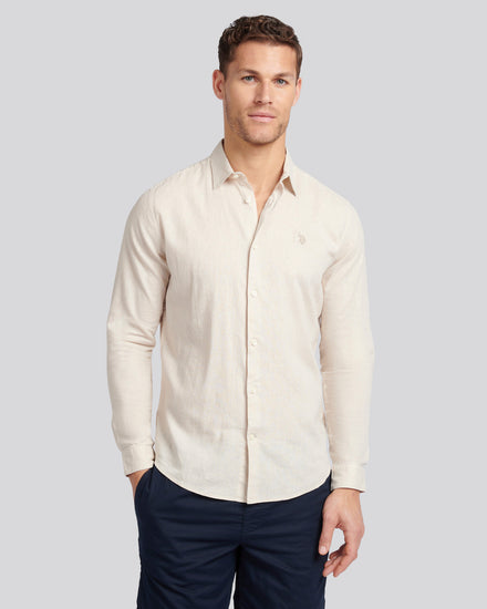 Mens Linen Blend Shirt Beige