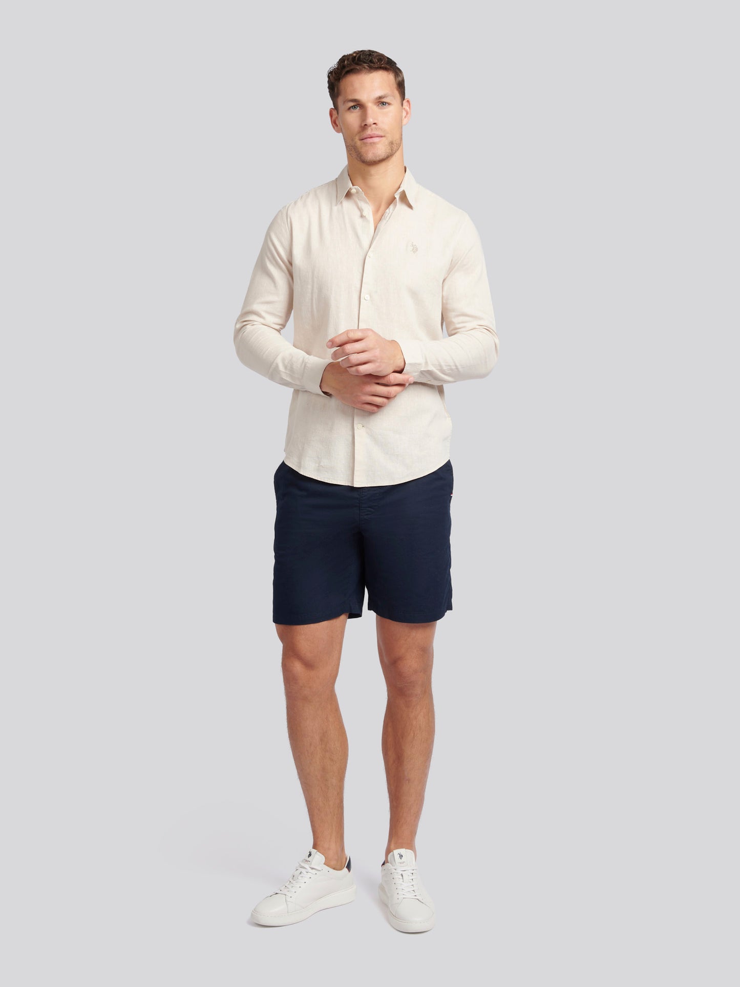 Mens Linen Blend Shirt Beige
