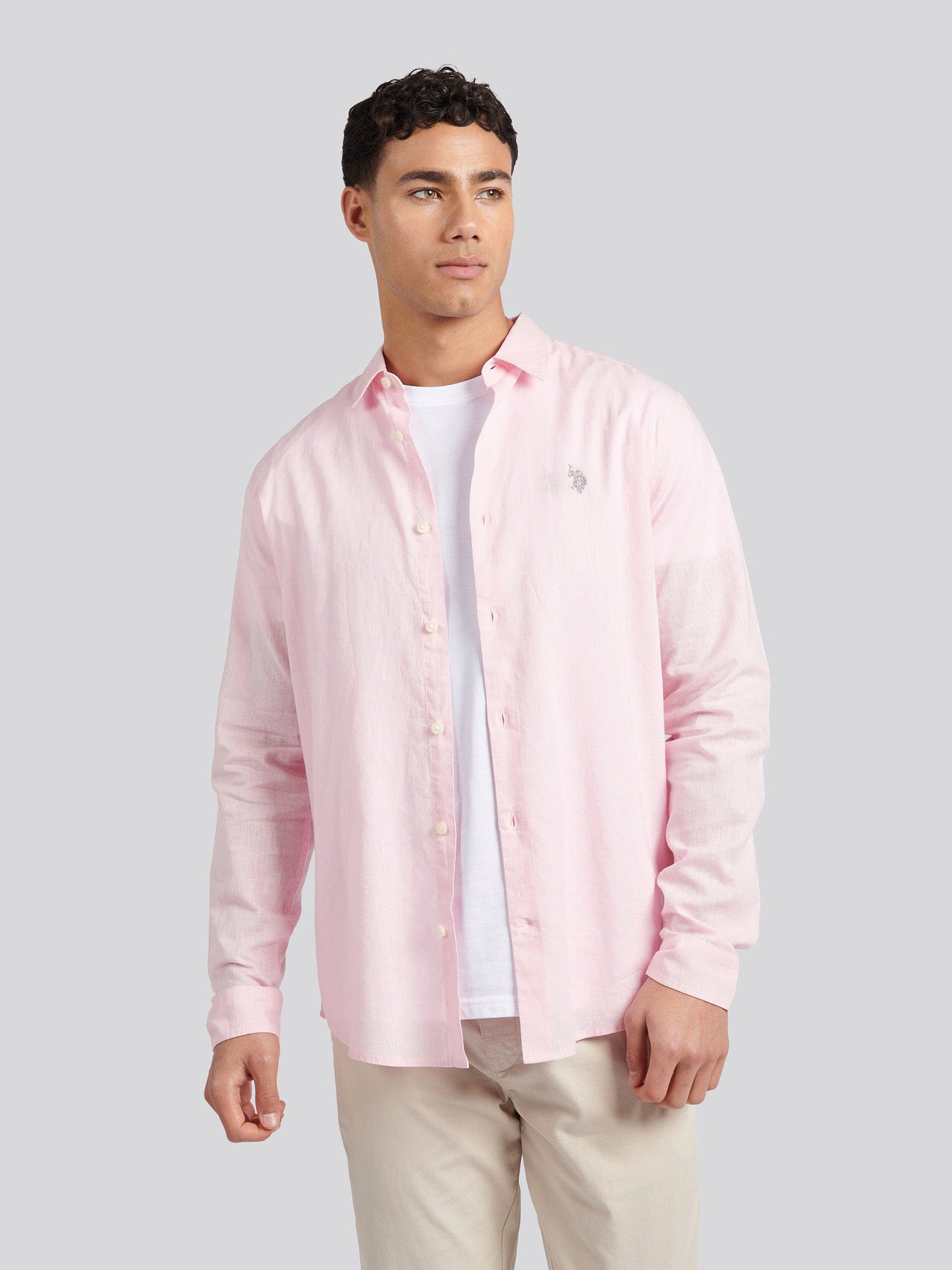 Mens Linen Blend Shirt in Pink a Boo