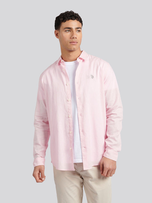 Mens Linen Blend Shirt in Pink a Boo