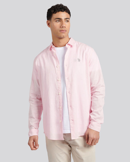 Mens Linen Blend Shirt in Pink a Boo