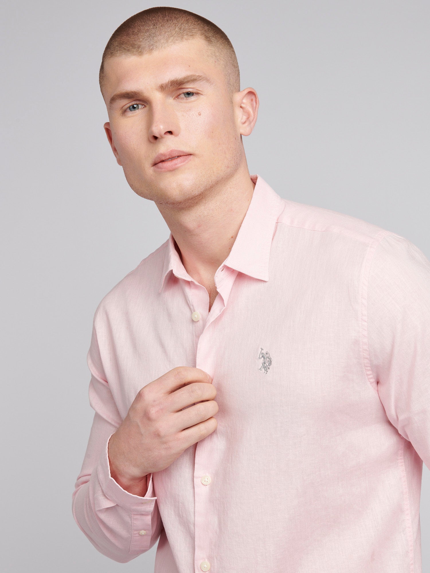 Mens Linen Blend Shirt in Pink a Boo