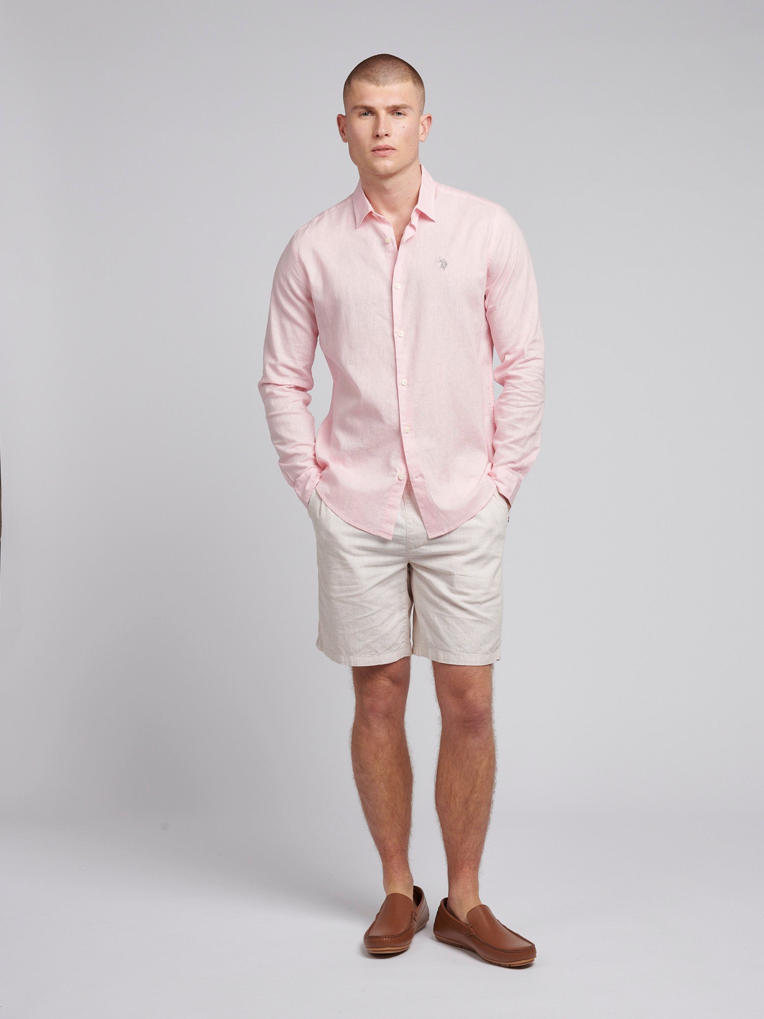 Mens Linen Blend Shirt in Pink a Boo