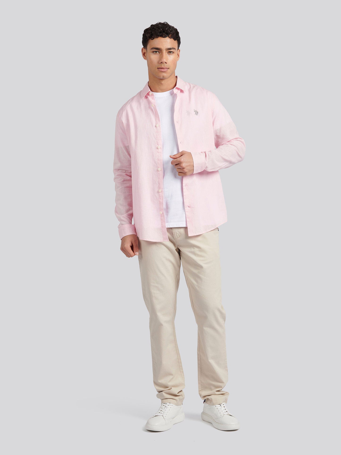 Mens Linen Blend Shirt in Pink a Boo