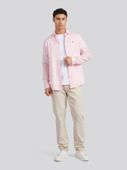 Mens Linen Blend Shirt in Pink a Boo