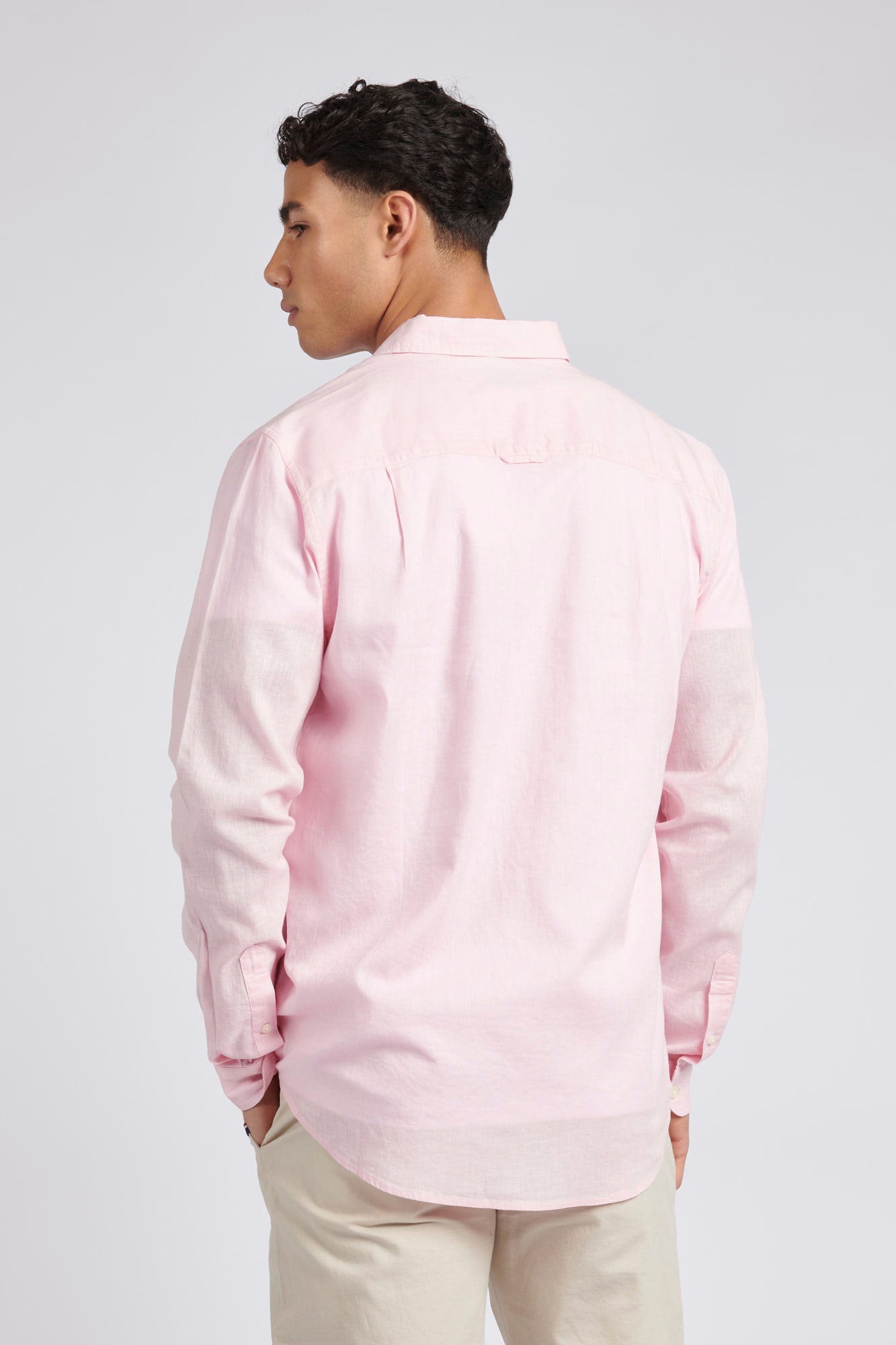 Mens Linen Blend Shirt in Pink a Boo