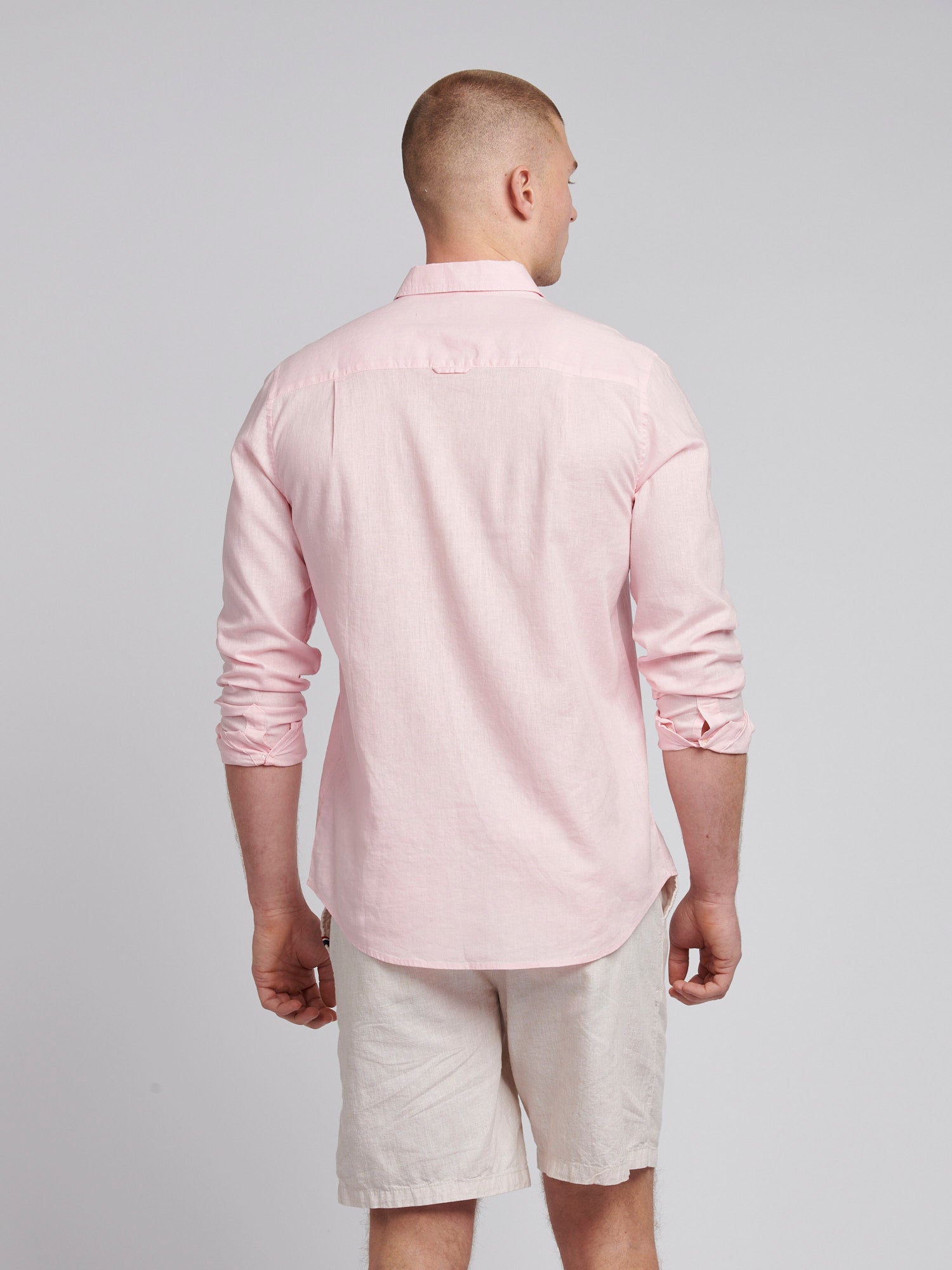 Mens Linen Blend Shirt in Pink a Boo