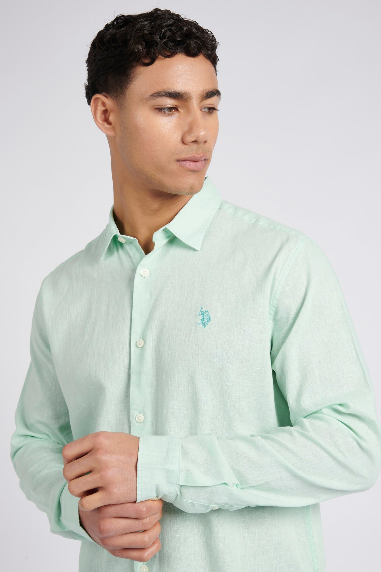 Mens Linen Blend Shirt in Honey Dew