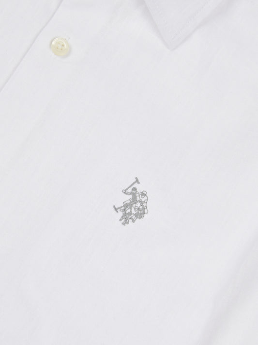 Mens Linen Blend Shirt Bright White / Harbour Mist