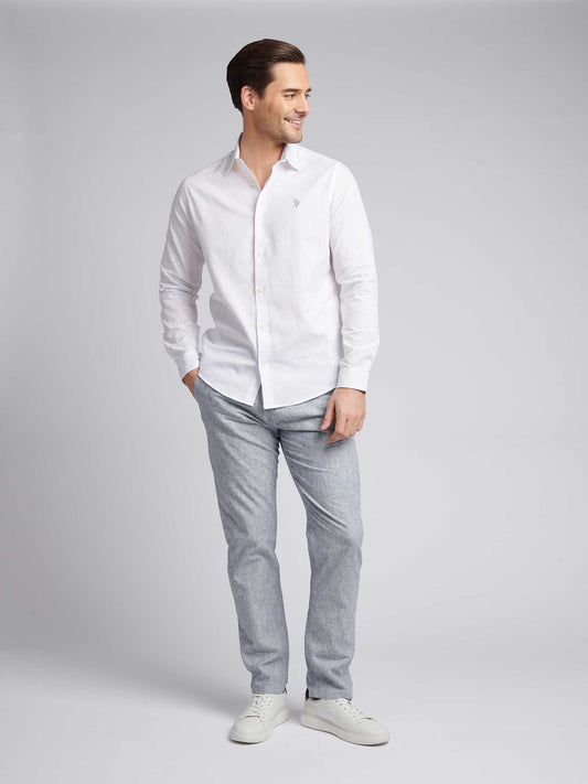 Mens Linen Blend Shirt in Bright White / Harbour Mist