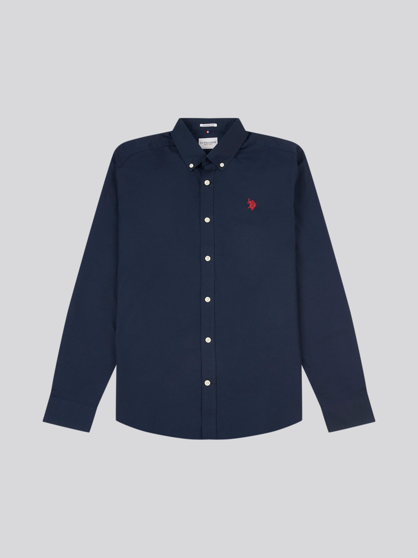 Mens Stretch Cotton Poplin Shirt in Dark Sapphire Navy / Haute Red DHM