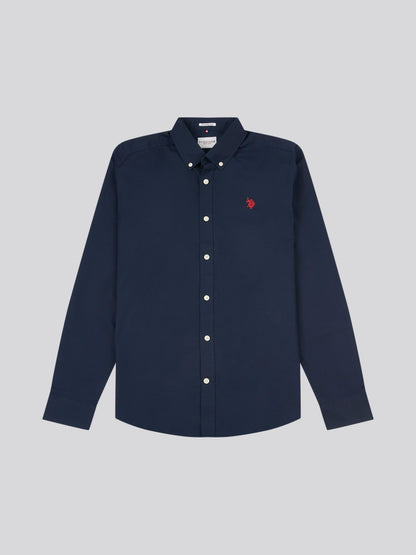 Mens Stretch Cotton Poplin Shirt in Dark Sapphire Navy / Haute Red DHM