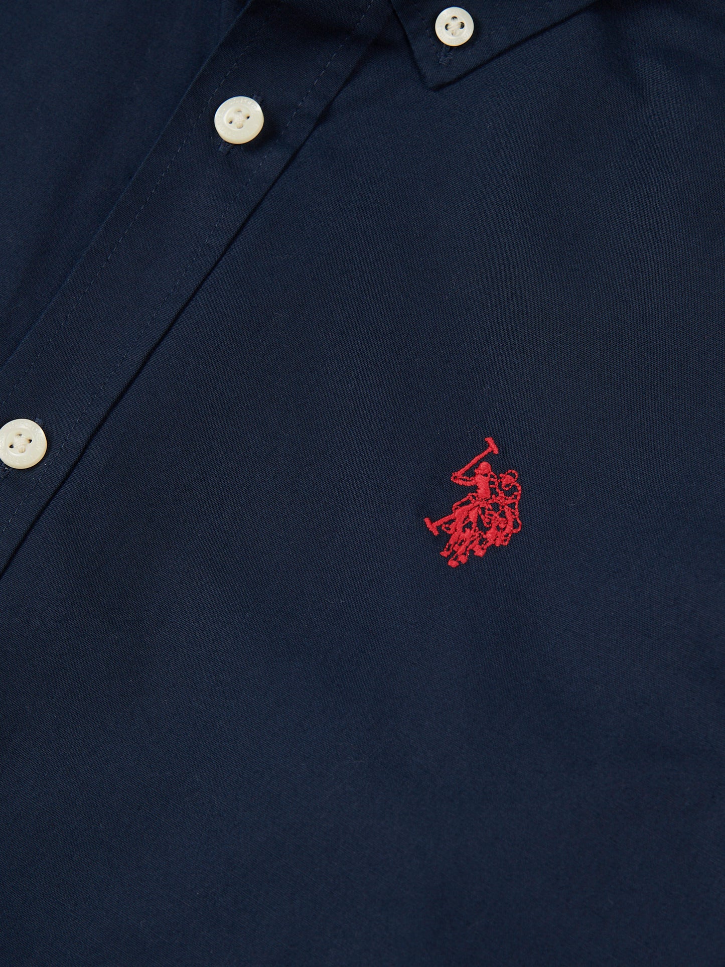 Mens Stretch Cotton Poplin Shirt in Dark Sapphire Navy / Haute Red DHM