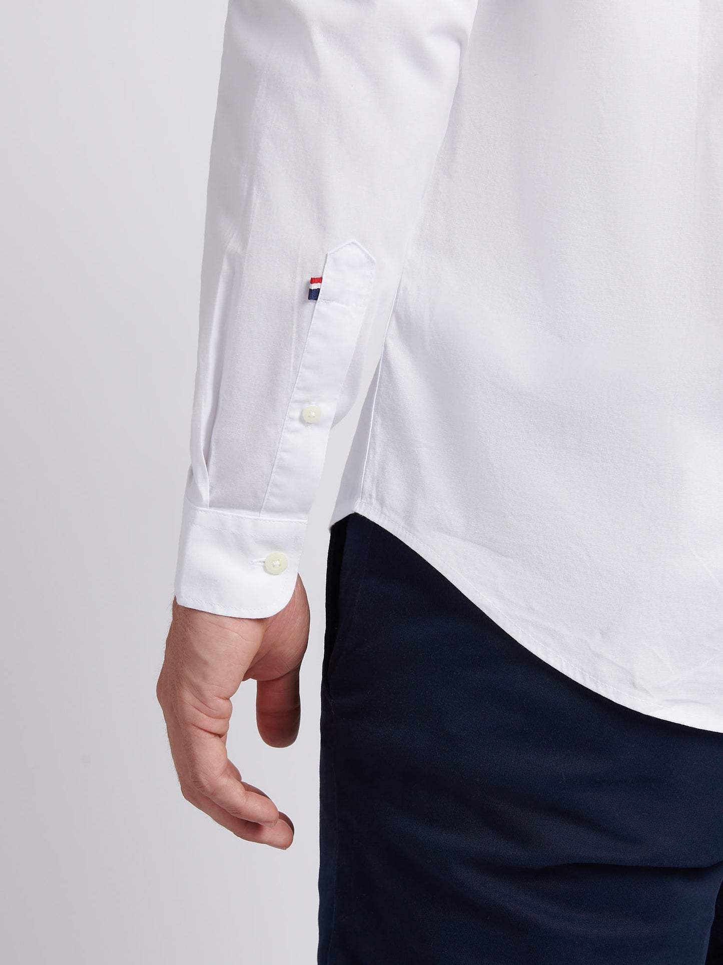 Mens Stretch Cotton Poplin Shirt White / Dark Sapphire Navy DHM