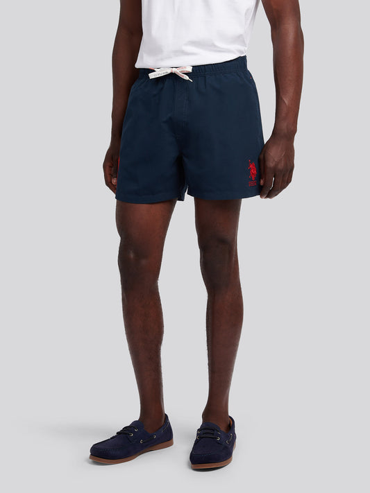 Mens Player 3 Swim Short in Dark Sapphire Navy / Haute Red DHM