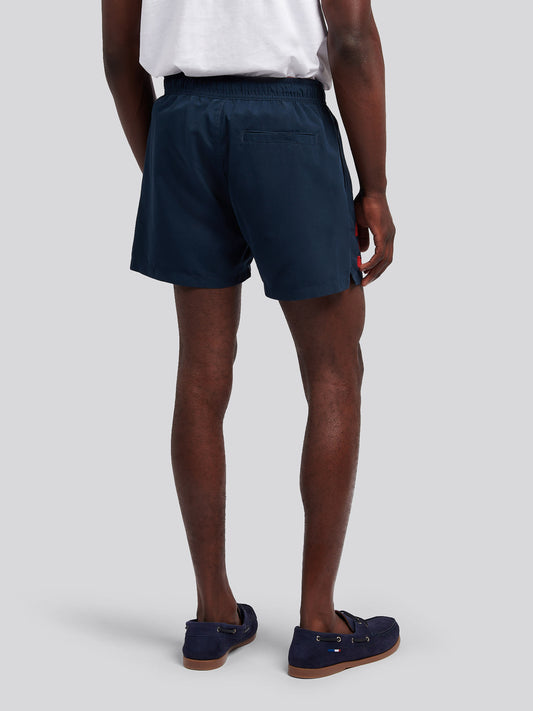 Mens Player 3 Swim Short in Dark Sapphire Navy / Haute Red DHM